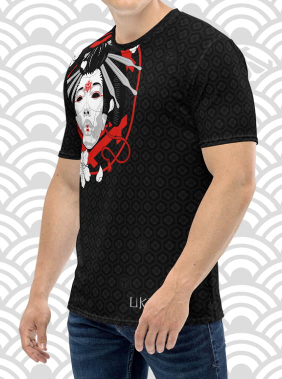 Ukiyo Streetwear Black Geisha Mask and Cherry Blossom Print T-Shirt