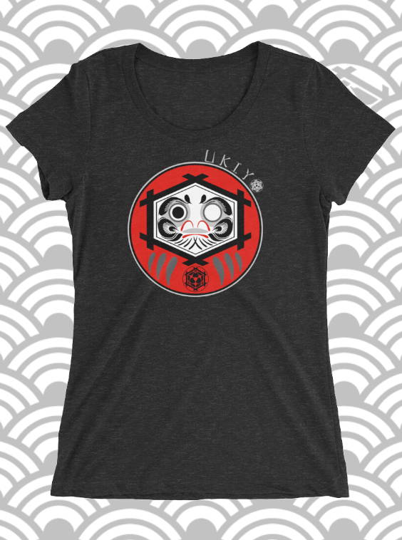 Ukiyo Streetwear Red Daruma Women's Charcoal T-Shirt