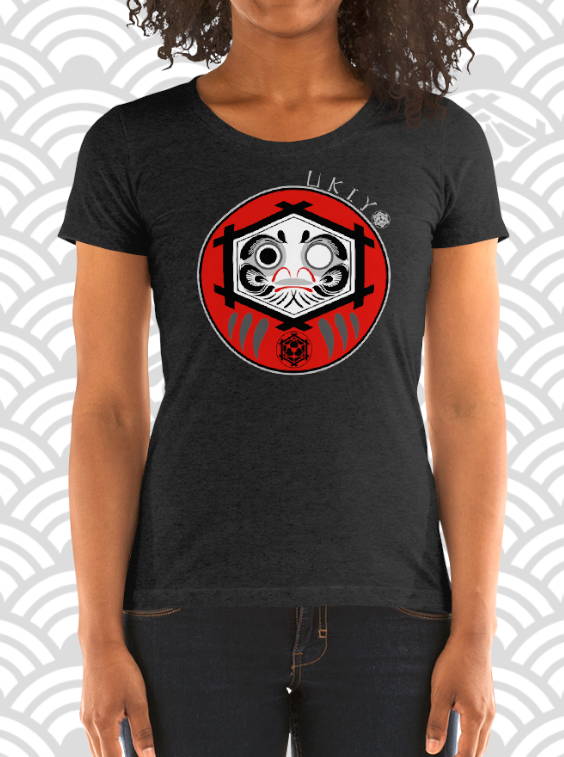 Ukiyo Streetwear Red Daruma Women's Charcoal T-Shirt