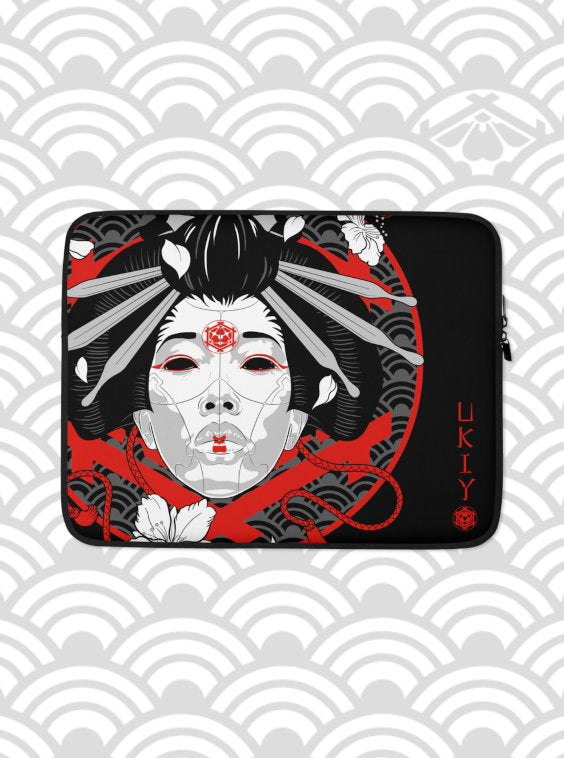 Ukiyo Streetwear Black Geisha Mask and Cherry Blossoms (Sakura) Laptop/Tablet Case