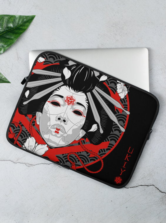 Ukiyo Streetwear Black Geisha Mask and Cherry Blossoms (Sakura) Laptop/Tablet Case