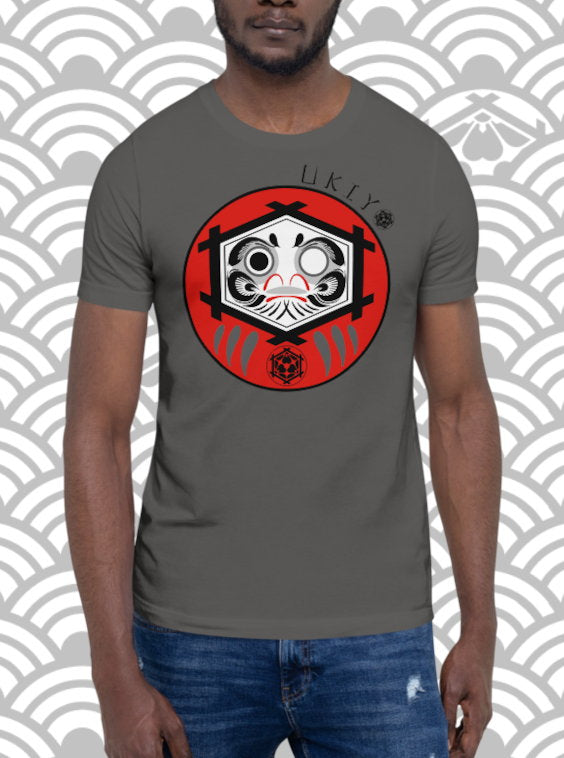 Ukiyo Streetwear Red Daruma Grey T-Shirt